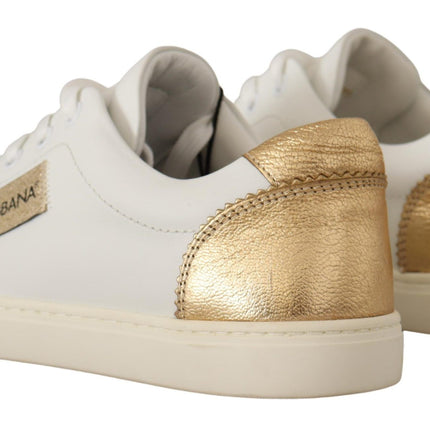 Eleganti sneaker in pelle bianca con accenti d'oro