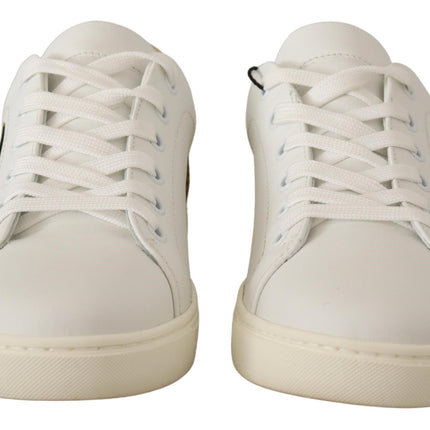 Eleganti sneaker in pelle bianca con accenti d'oro