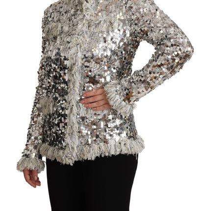 Manteau de veste chic à paillettes en argent