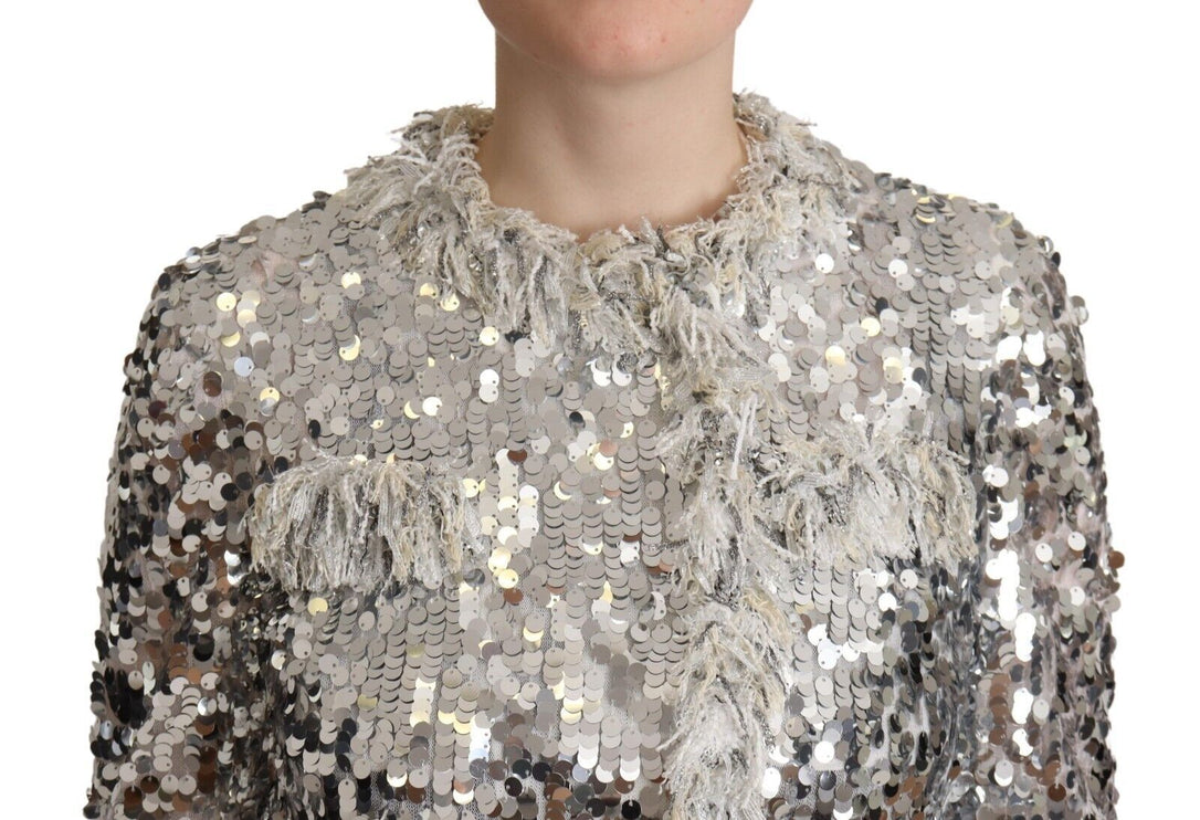 Manteau de veste chic à paillettes en argent