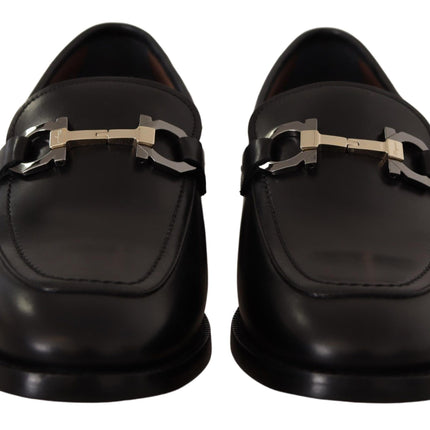 Suave Black Leather Gancio Bit Loafers