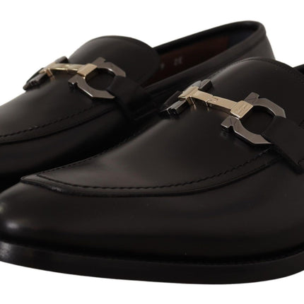 Suave Black Leather Gancio Bit Loafers