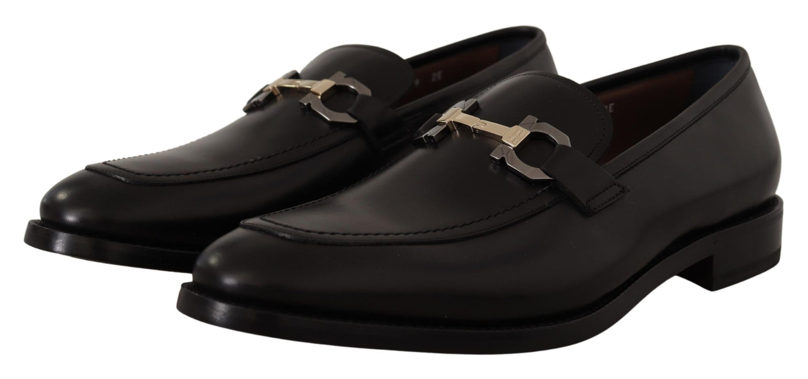 Suave Black Leather Gancio Bit Loafers