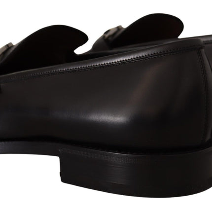 Suave Black Leather Gancio Bit Loafers