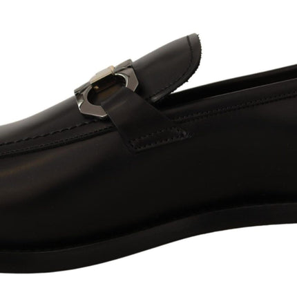 Suave Black Leather Gancio Bit Loafers