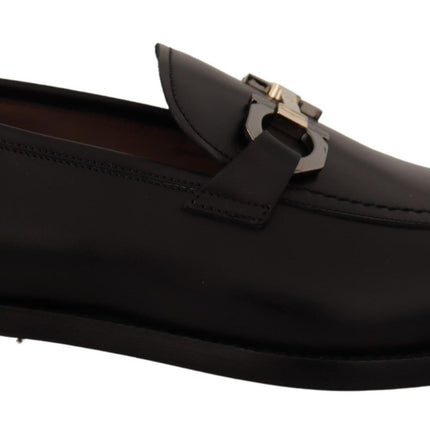 Suave Black Leather Gancio Bit Loafers