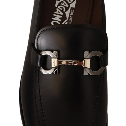 Suave Black Leather Gancio Bit Loafers