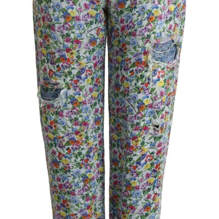 Jeans de mezclilla de cintura alta en cintura floral