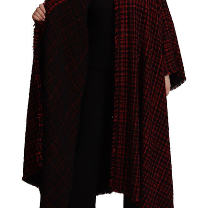 Elegant Red & Black Long Sleeve Overcoat Jacket