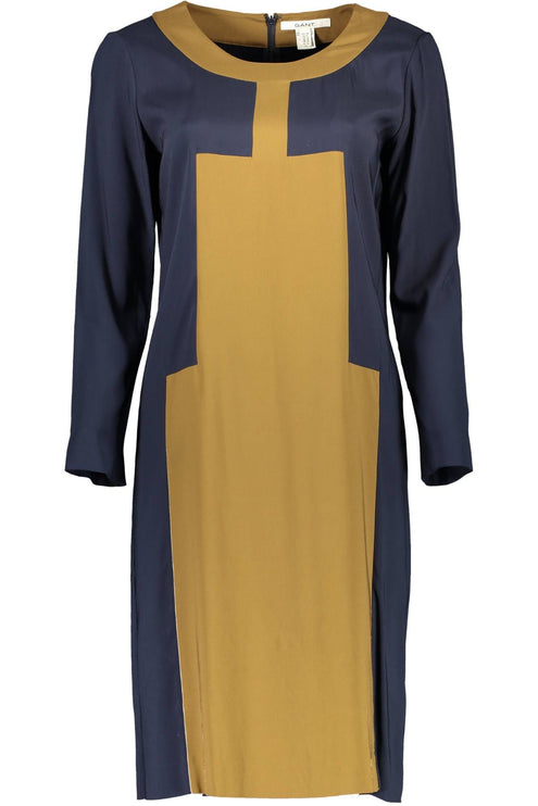 Robe à cou rond bleue chic avec des détails contrastés