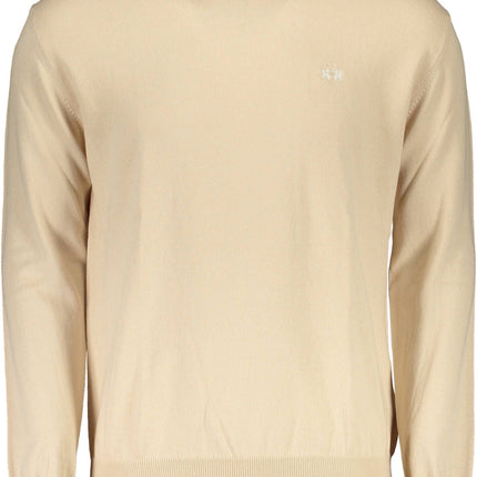 Pull brodé de cou rond beige