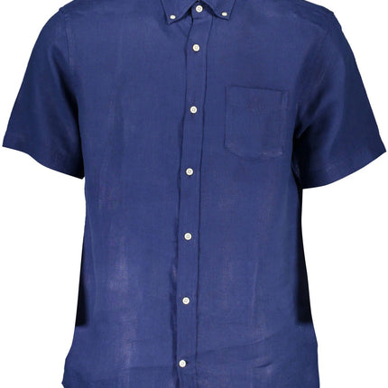 Elegante camisa de botones de lino azul