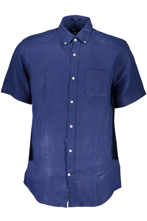 Elegante camisa de botones de lino azul