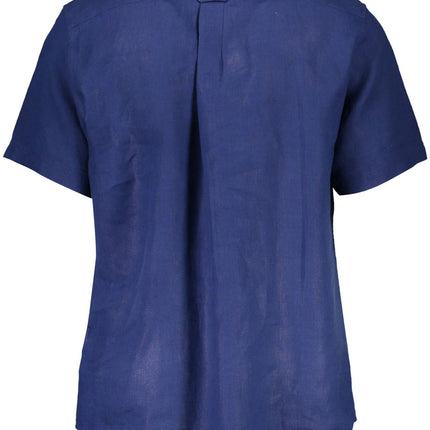 Elegante camisa de botones de lino azul