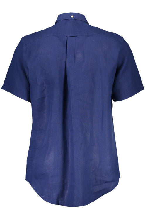 Elegante camisa de botones de lino azul