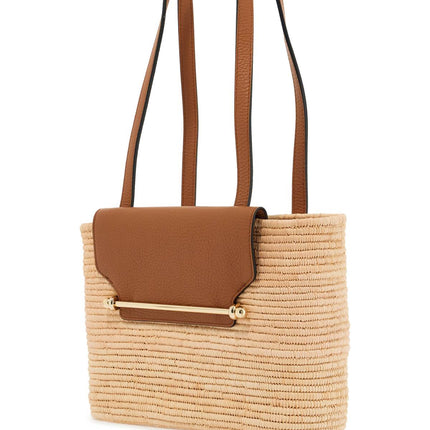 Strathberry beige woven raffia bag with leather details