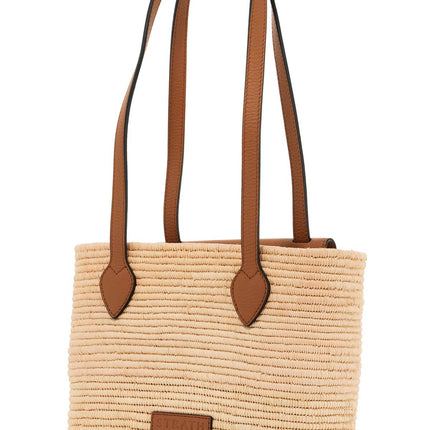 Strathberry beige woven raffia bag with leather details