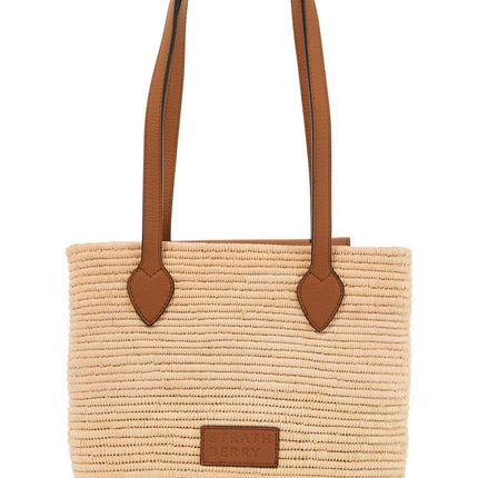 Strathberry beige woven raffia bag with leather details