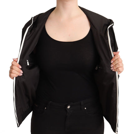 Elegant Black Bomber Jacket with Hood