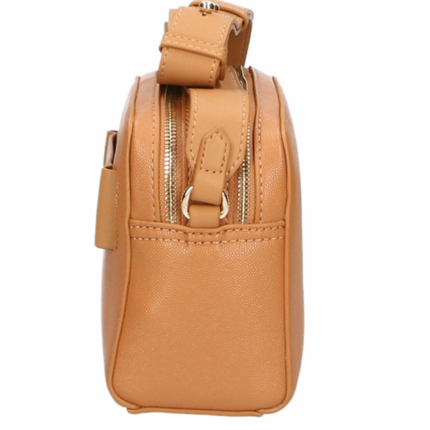 Chic Camel-Toned Crossbody with Double Zip Closure