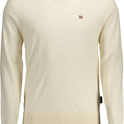 Pull brodé de col de col en coton beige