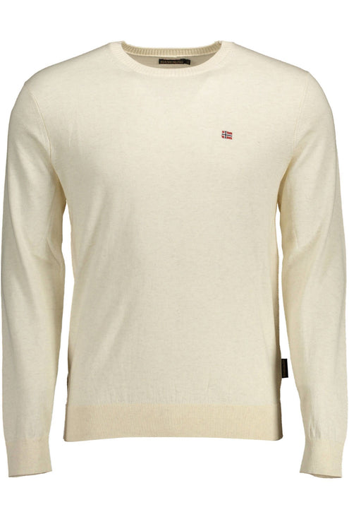 Pull brodé de col de col en coton beige