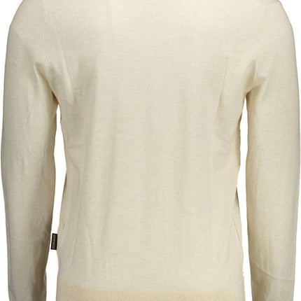 Pull brodé de col de col en coton beige