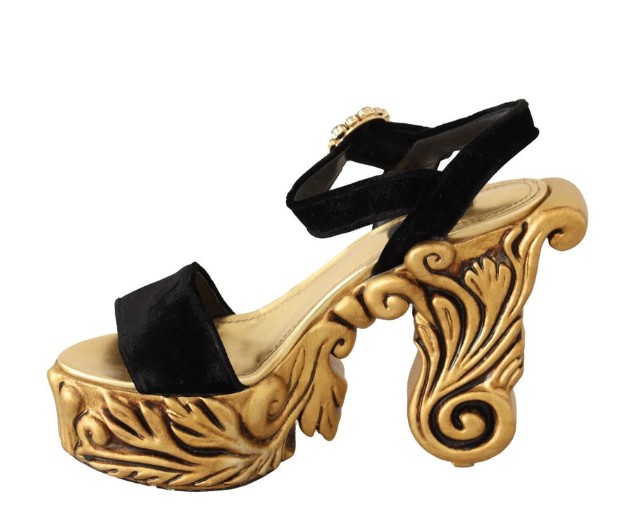 Talons de velours baroque en noir et or