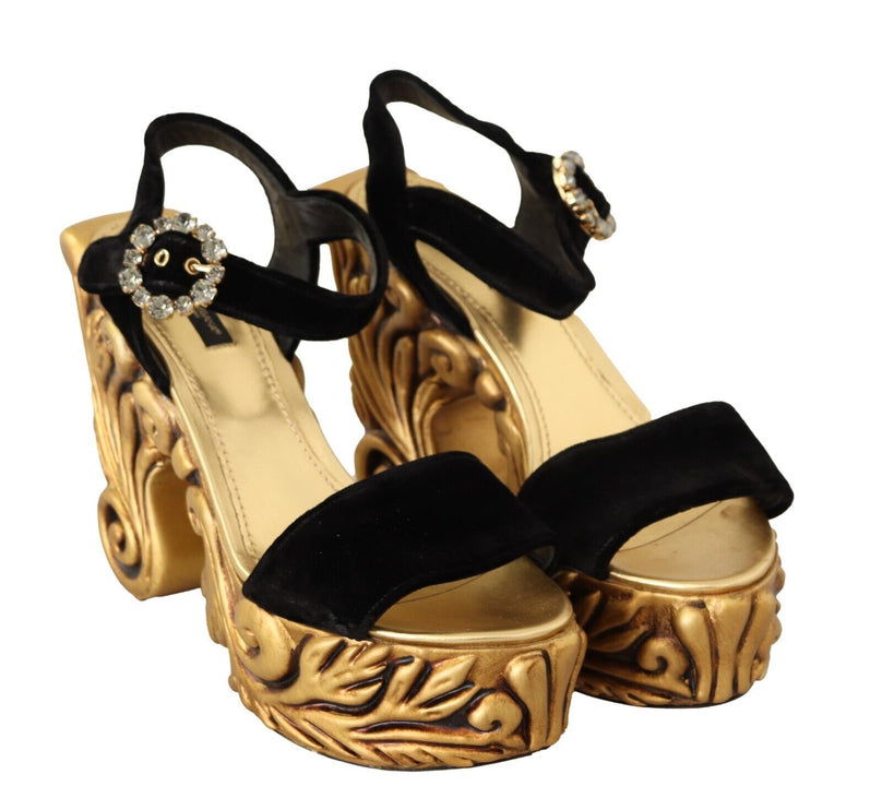 Talons de velours baroque en noir et or