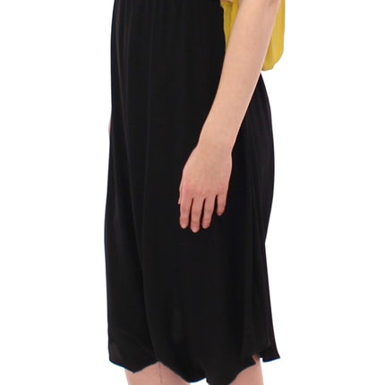 Robe de quart de mélange de soie élégante en noir et jaune