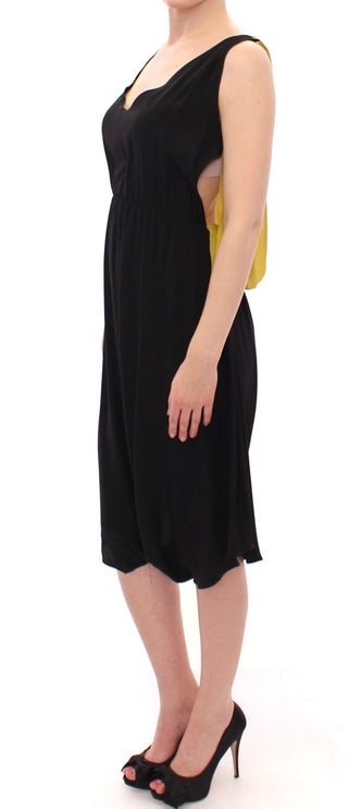 Robe de quart de mélange de soie élégante en noir et jaune