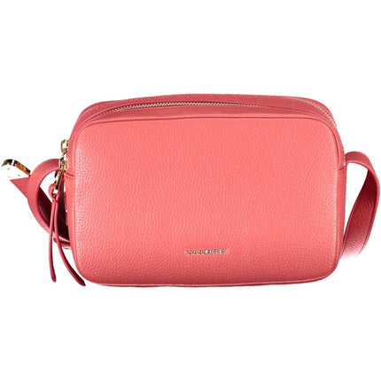 Elegante bolso bandolera de piel rosa con logotipo