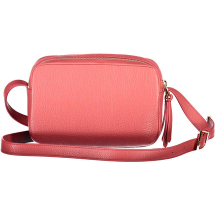 Elegante bolso bandolera de piel rosa con logotipo