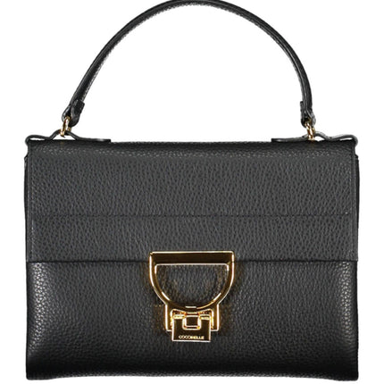 Elegante bolso negro de piel con cierre giratorio