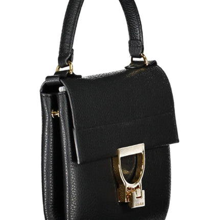 Elegante bolso negro de piel con cierre giratorio