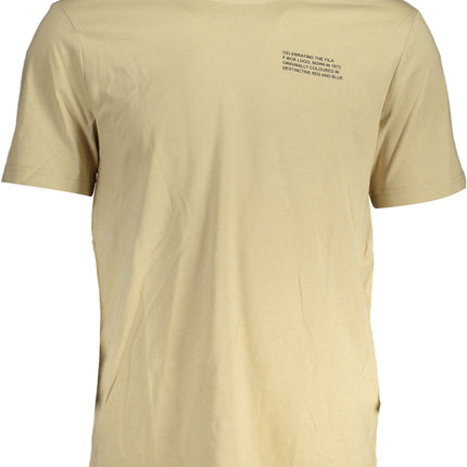 T-shirt en coton à cou rond beige avec imprimé logo