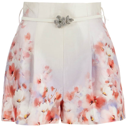 Zimmermann red low-waist floral silk and cotton shorts