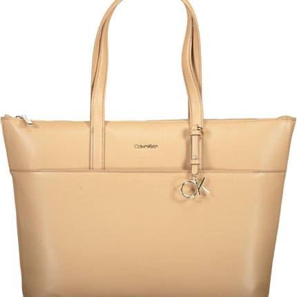 Beige Polyester Women Handbag