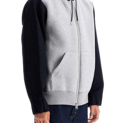 Sacai bicolor sweatshirt with zip and hood