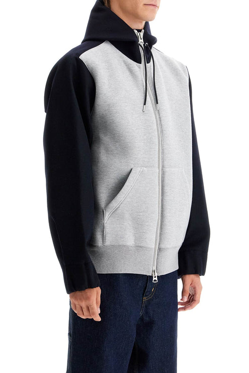 Sacai bicolor sweatshirt with zip and hood