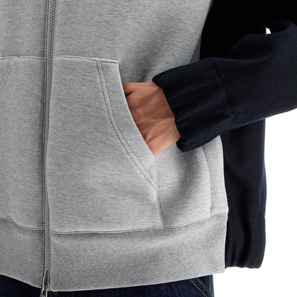 Sacai bicolor sweatshirt with zip and hood