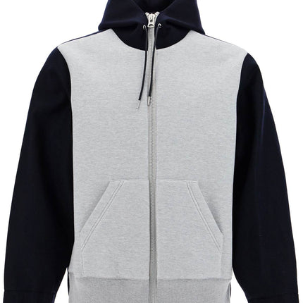 Sacai bicolor sweatshirt with zip and hood