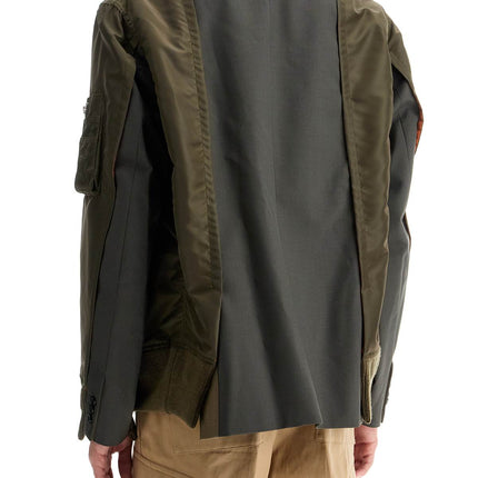 Sacai hybrid nylon and wool blend jacket.