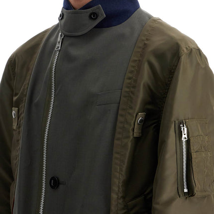 Sacai hybrid nylon and wool blend jacket.