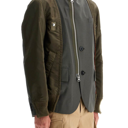 Sacai hybrid nylon and wool blend jacket.