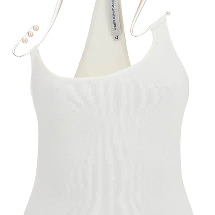 Christopher Esber white viscose top with pearl and v-neck