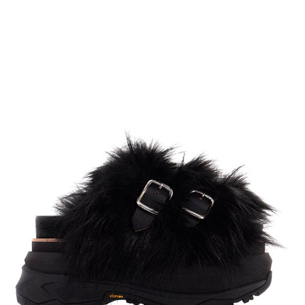 Sacai slides with faux fur strap