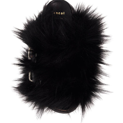 Sacai slides with faux fur strap