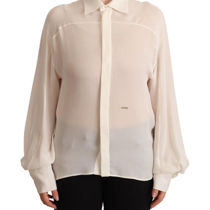 Elegante blusa de manga larga de seda blanca