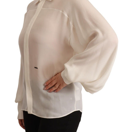 Elegante blusa de manga larga de seda blanca